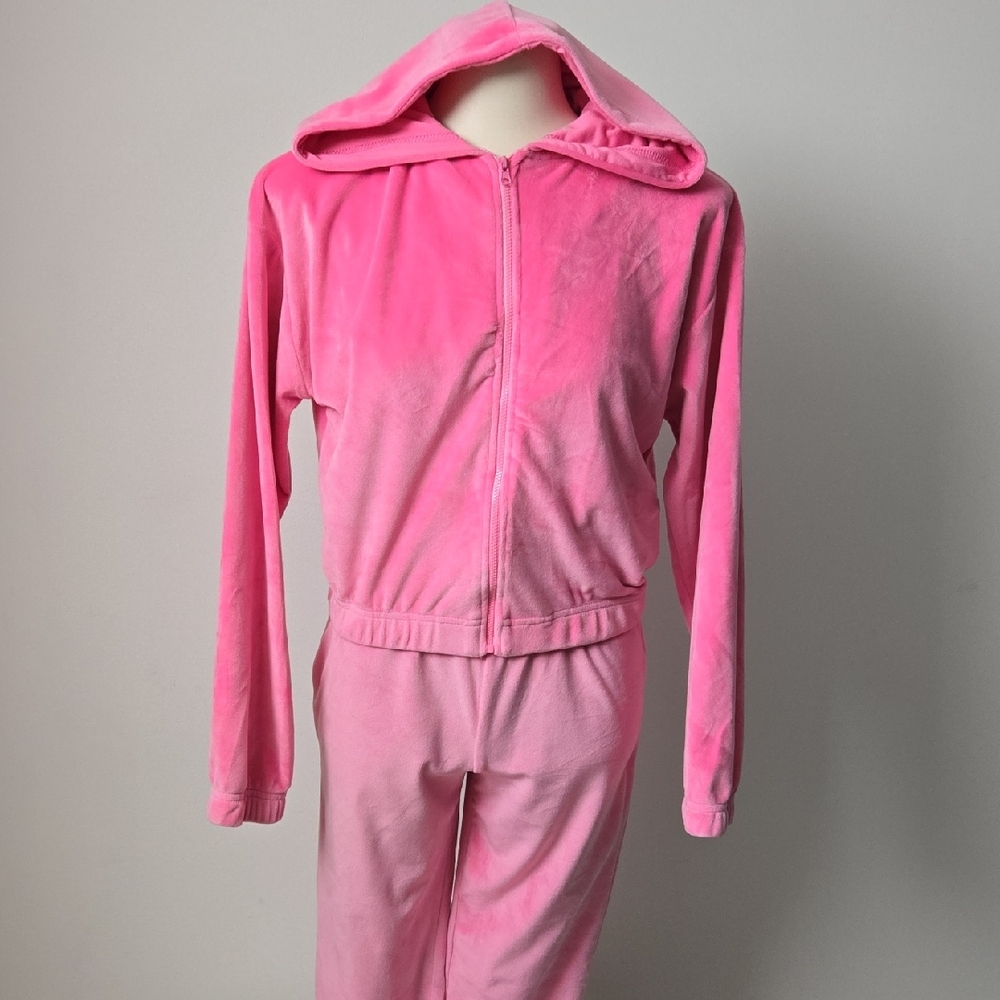 Kids Pink Hooded Velour Matching Set